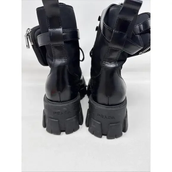 Prada Lug Sole Leather combat Boots Size 38